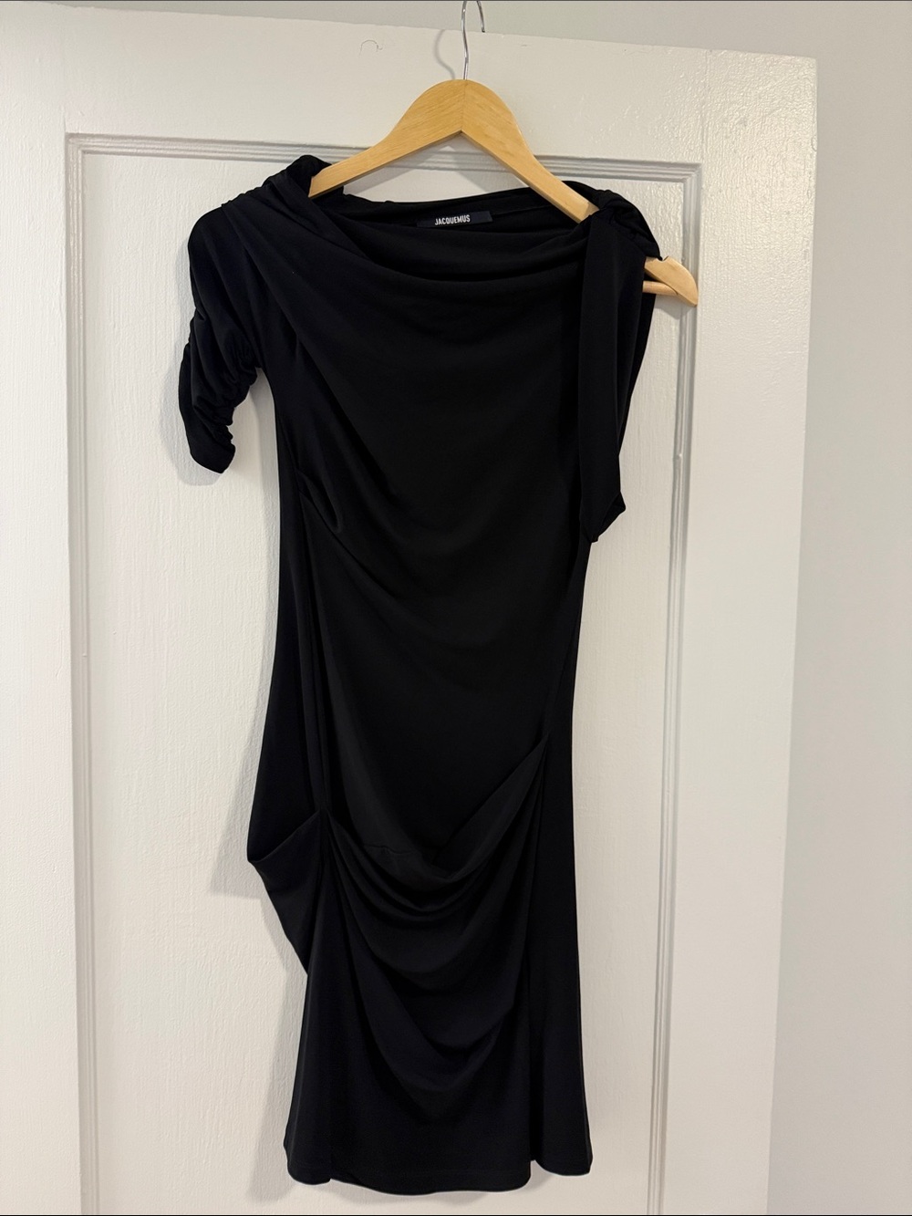 Jacquemus Black Asymmetrical Draped Midi Dress